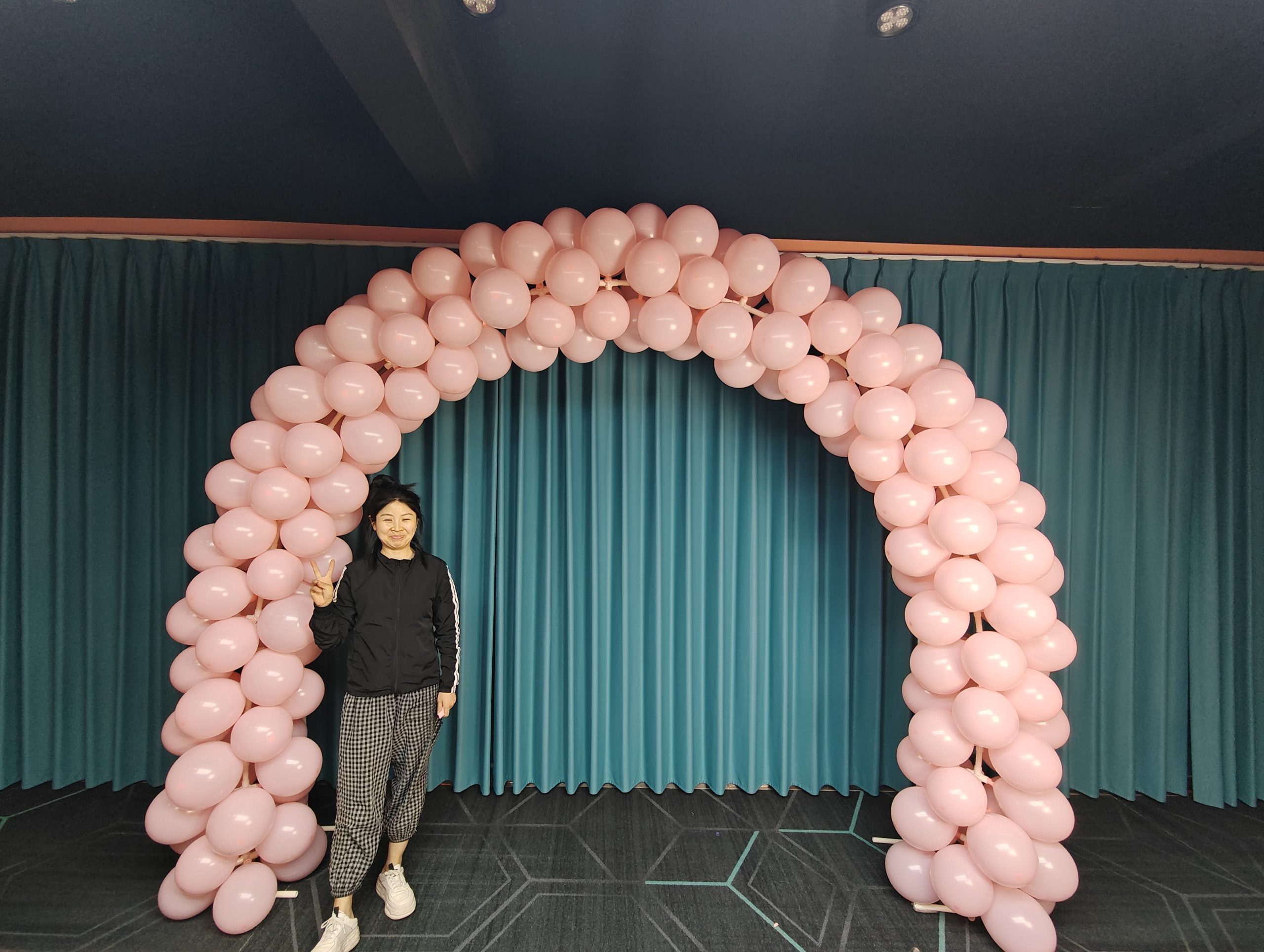 Pink inflatable balloon arch for parties and celebrations